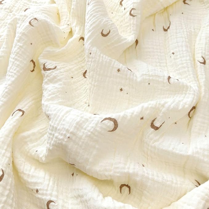 Double Layered 100% Cotton Muslin Baby Blanket Ultra-Soft 40x40 Inch Swaddling Nursery Crib Blanket(Moon Stars)