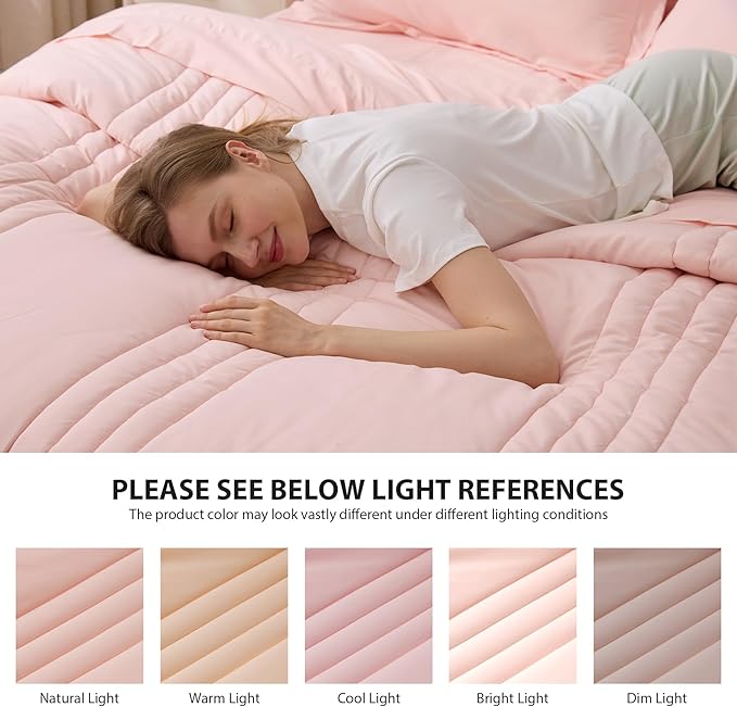 King Comforter Set Pink - Bed in a Bag King Size 7 Pieces, Soft Bedding Set for All Seasons, Premium King Comforter Set with Comforter, Sheets, Pillowcases & Shams