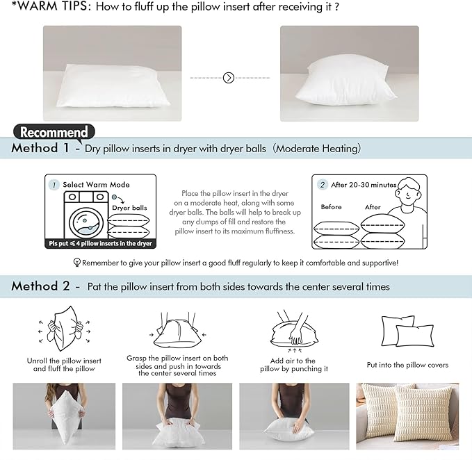 MIULEE 18x18 Pillow Inserts (Set of 4) -Decorative Throw Pillow with 100% Cotton Cover Square for Sofa Couch