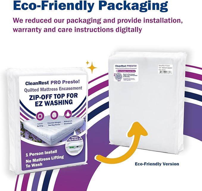 CleanRest PRO Presto! Quilted Zip-Off Top Mattress Encasement Protector for EZ Washing, Twin XL Size, Waterproof, Bed Bug, Dust Mite & Allergen Proof - 1 Person Install, No Mattress Lifting to Wash