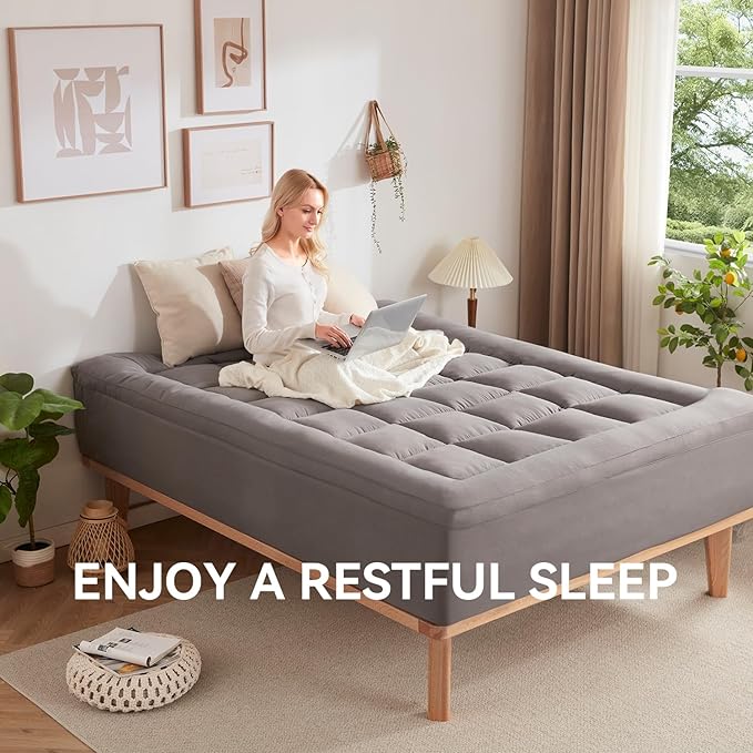 BDEUS Dual Layer 5 Inch Memory Foam Mattress Topper Twin XL Size for Dorm Room, 2 Inch Gel Memory Foam Plus 3 Inch 1450 GSM Pillow Top Mattress Pad Cover,Dark Gray
