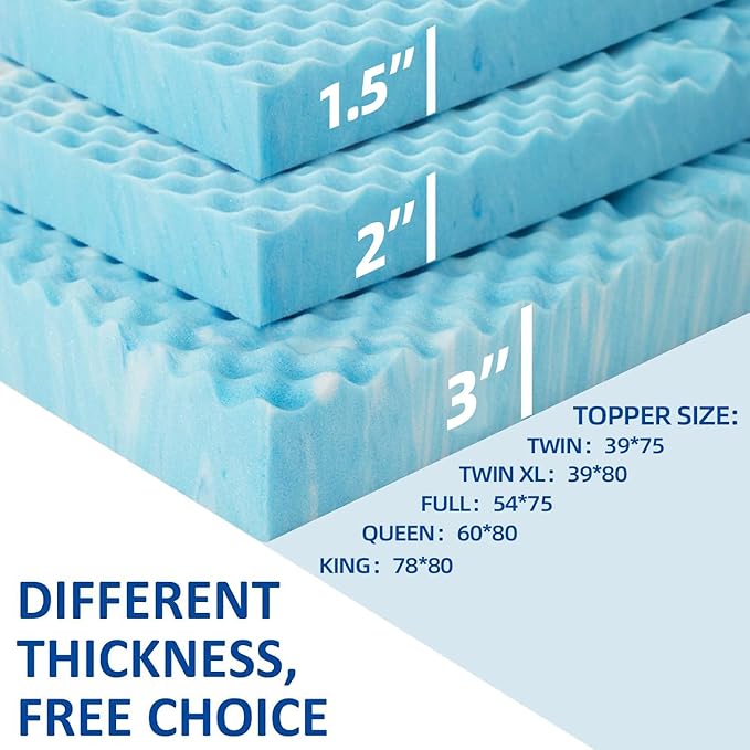 SINWEEK 1.5 Inch Mattress Topper 5-Zone Memory Foam Mattress Topper Pressure Relieve Soft Mattress Pad, CertiPUR-US Certified, King Size Blue