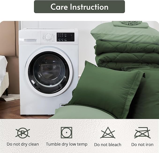MUXHOMO 5 Pieces Twin XL Comforter Set, Reversible Bed in a Bag Twin XL Size, All Season Bedding Set with Comforter, Flat Sheet, Fitted Sheet, Pillowcases & Shams, Dark Green & Light Green