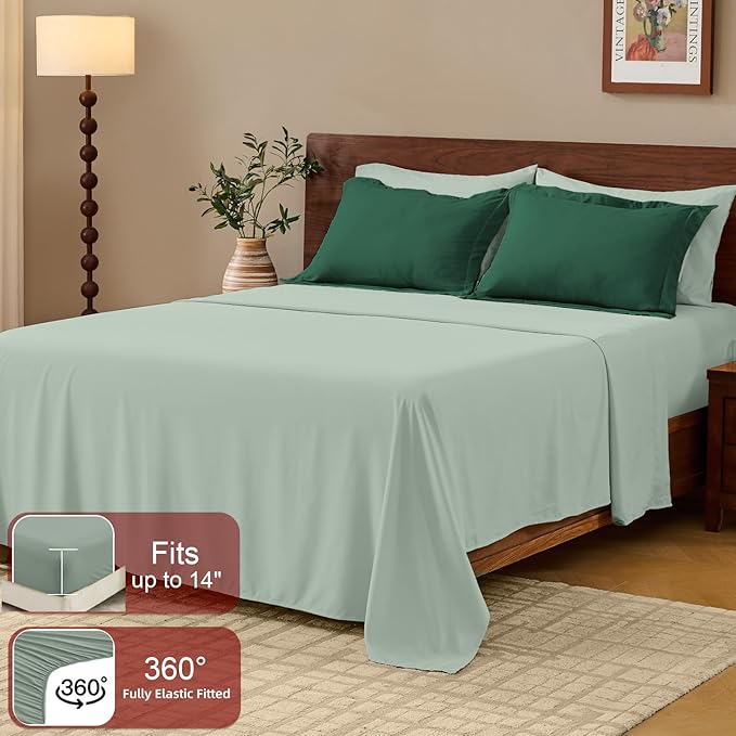 FUANNA Full Size Comforter Sets 7 Pieces, Reversible Bed in a Bag with All Season Comforter, Bedding Sets Includes Comforter, Flat Sheet, Fitted Sheet, Pillowcases & Shams, Emerald Green & Sage Green