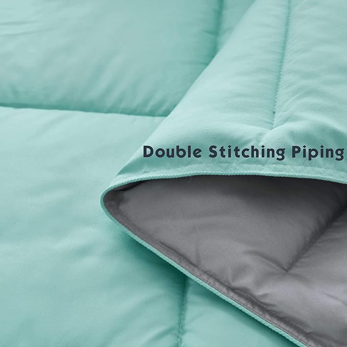 HIG Reversible Lightweight Comforter - All Season Down Alternative Summer Duvet Insert Blue Quilted Bedding Comforters with Corner Tabs Full/Queen Size Aqua Blue/Light Grey