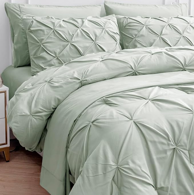 LANE LINEN Twin XL Comforter Set – 5 Piece Pintuck Bed in a Bag – Ultra Smooth Microfiber All-Season Bedding – Includes Comforter, Flat Sheet, Fitted Sheet, Pillowcase & Sham – Cozy Bed Set – Mineral | Smooth microfiber, Soft cozy bedding, All season w...