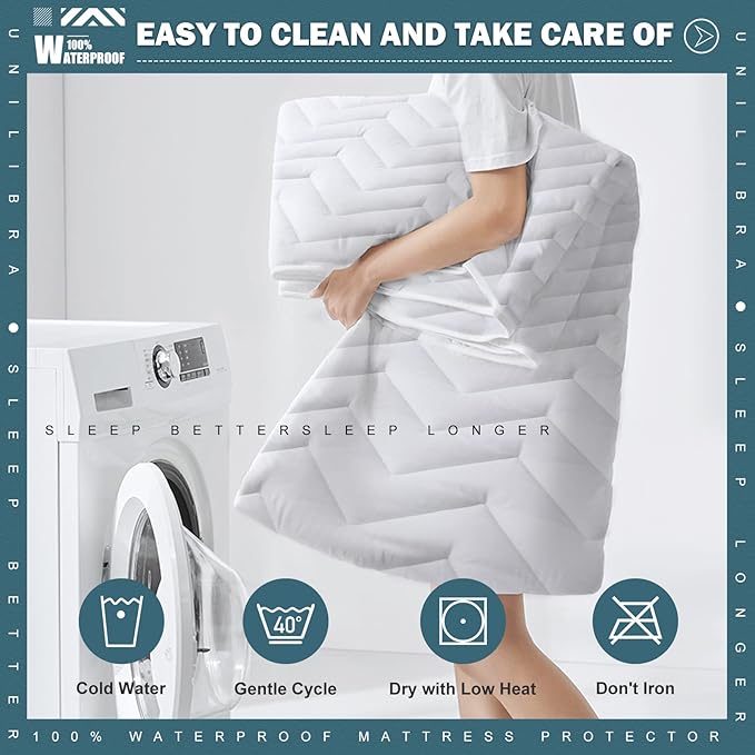 Queen Size Waterproof Mattress Protector Quilted, Breathable Ultra-Soft Filling Mattress Pad, Fitted Deep Pocket Mattress Cover Fits 6''-25'' Mattress White