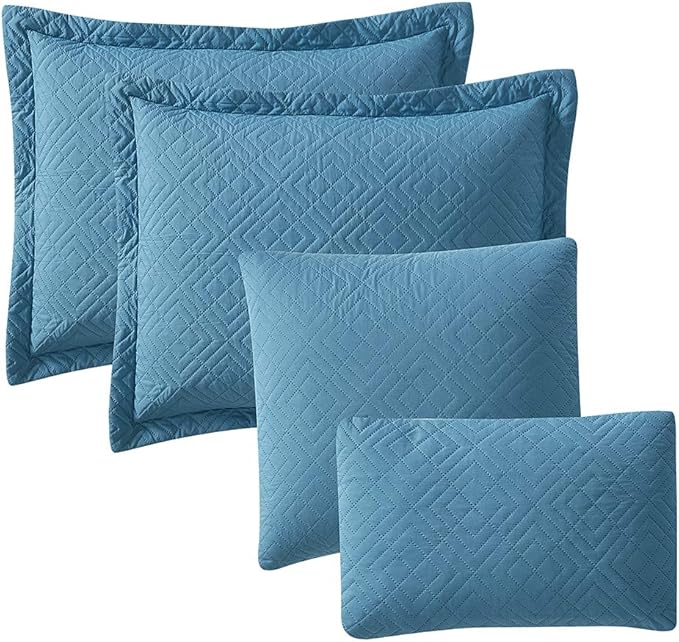 Hearth & Harbor Quilts Queen Size - All Season Bedspread Coverlet Set, Pinsonic Weave Lightweight Bedding Set - 7 Piece Queen Quilt Set with Pillow Shams, Diamond - Blue Heaven