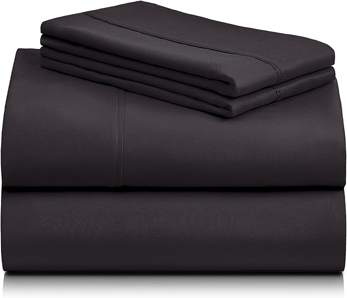 LuxClub 4 PC King Sheet Set, Breathable Luxury Bed Sheets, Deep Pockets 18" Wrinkle Free Cooling Bed Sheets Machine Washable Hotel Bedding Silky Soft - Black King