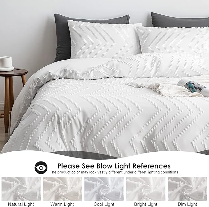 WARMDERN Boho Duvet Cover Set, Tufted Bedding Duvet Covers Soft Washed Microfiber Duvet Cover Twin Size, 2 Pieces Embroidery Shabby Chic Duvet Cover with Zipper Closure(White, Twin)