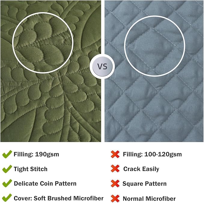 Cmfshape King Bedspread 106"x96",3 Piece King Quilt with 2 Shams,Lightweight Olive Green Quilt Set for All Season,Modern Coin Pattern Bedding Set