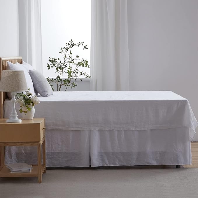Simple&Opulence Premium Linen Bed Skirt Basic Style 18 inch Tailored Drop Dust Proof Easy Fit Breathable (18'' Basic-White, Twin)