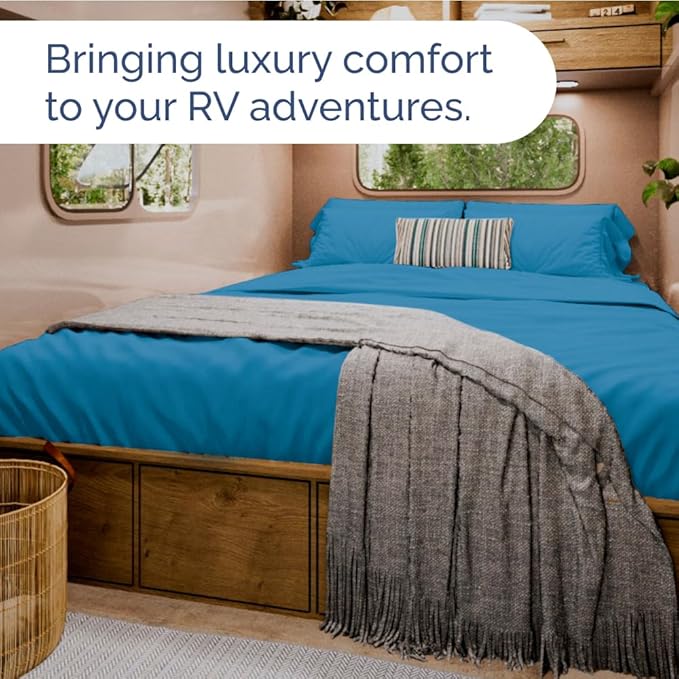 Short Queen RV Size 4 Piece Sheet Set - Comfy Breathable & Cooling Bed Sheets Set - Hotel Luxury Bedding for Women, Men, Kids, Teens, Boys & Girls - Deep Pockets & Ultra-Soft - Oeko-Tex - Denim Blue