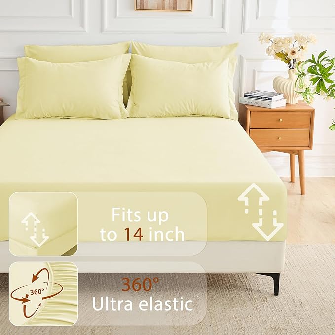 MUXHOMO 7 Pieces Queen Comforter Set, Soft Bed in a Bag Queen Size, All Season Bedding Set with Comforter, Flat Sheet, Fitted Sheet, Pillowcases & Shams, Cream Yellow