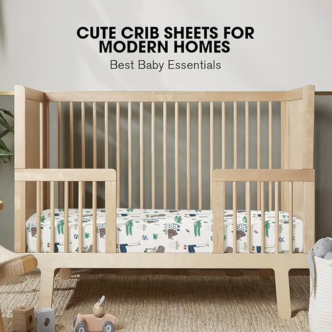 Little Grape Land Crib Sheets for Girls and Boys, 2pk Baby Crib Fitted Sheet for Standard Size Crib and Toddler Mattress, Super Soft Baby Sheet, Green Dinosaur
