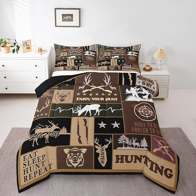 Feelyou Deer Bedding Set Toddler Size for Kids Deer Hunting Comforter Set Boys Girls Hunting Gifts Bedding Set Deer Antlers Duvet Insert Microfiber Bed Set