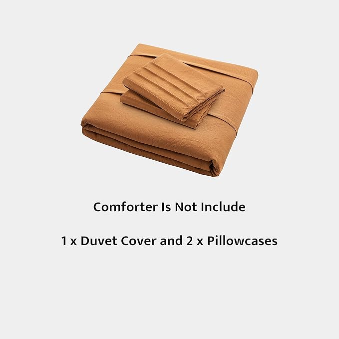 Oli Anderson Pumpkin Brown Duvet Cover King Size - Pleated King Duvet Cover, 3PCS Soft and Breathable Textured Bedding Set with Zipper Closure(Pumpkin Brown,104"x90")