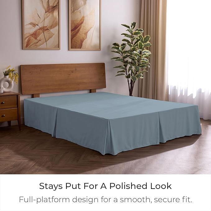 Mellanni Bed Skirt Cal King Size- Bed Skirting - 15-Inch Tailored Drop Pleated Dust Ruffle - Hotel Luxury Bedding - Wrinkle, Fade, Stain Resistant - 1 Bedskirt (Cal King, Blue Hydrangea)
