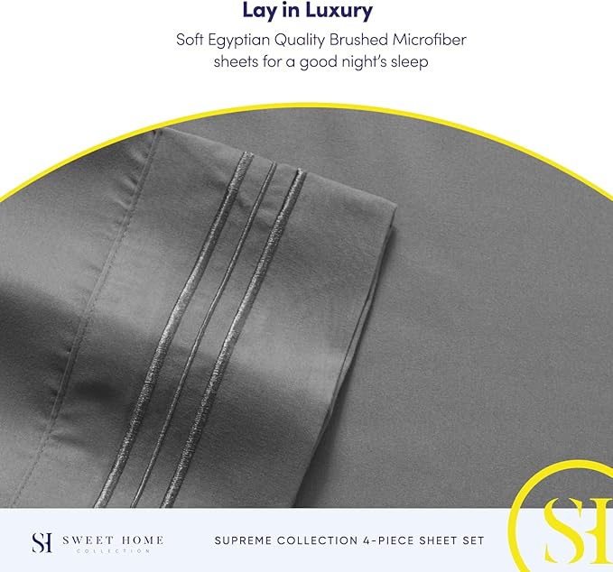 Split King Sheets - Breathable Luxury Sheets with Full Elastic & Secure Corner Straps Built In - 1800 Supreme Collection Extra Soft Deep Pocket Bedding Set, Sheet Set, Split King Size, Gray