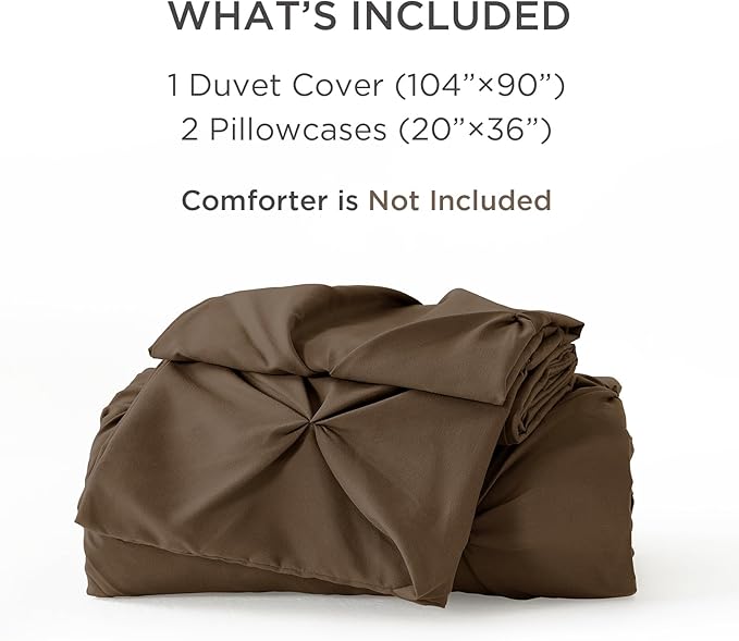 Litanika Brown King Pinch Pleat Duvet Cover, 3 Pieces Pintuck Cover Soft Microfiber Bedding Set with Zipper Closure & Corner Ties(104x90Inch-1 Duvet Cover, 2 Pillowcases)