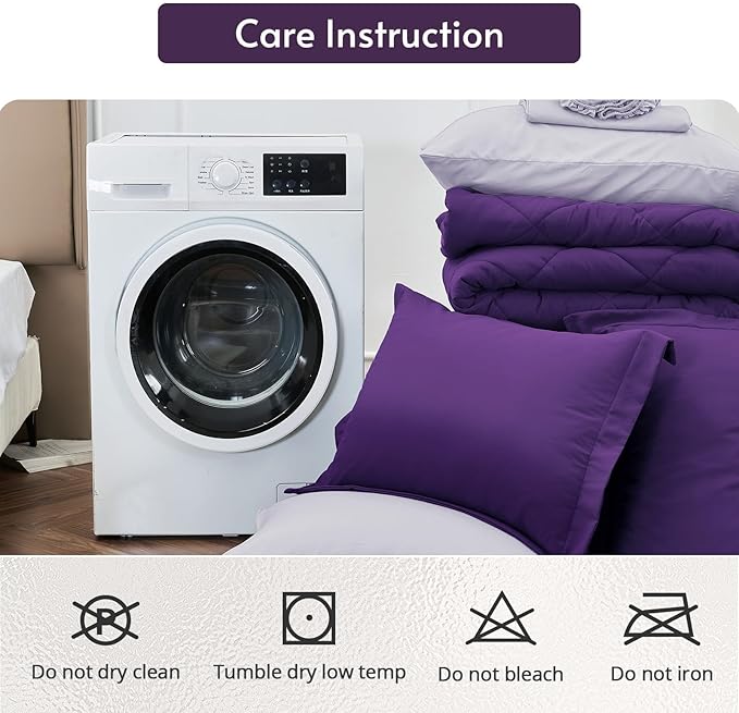 MUXHOMO 5 Pieces Twin XL Comforter Set, Reversible Bed in a Bag Twin XL Size, All Season Bedding Set with Comforter, Flat Sheet, Fitted Sheet, Pillowcases & Shams, Purple & Lavender