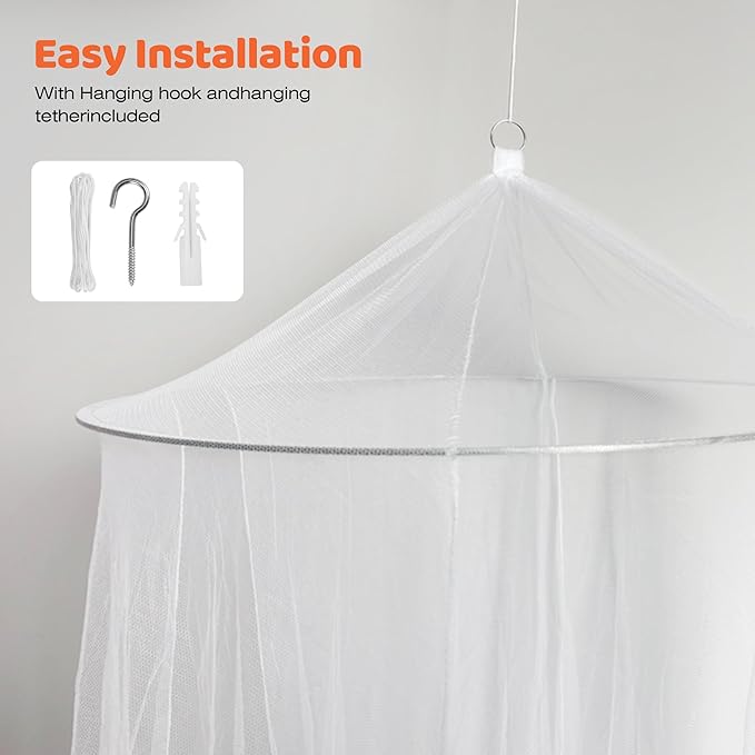 White Mosquito Net Bed Canopy for Girls Princess Baby Kids Adult, Canopy Bed Curtains for Twin to King Size Bed, Dome Bed Tent for Indoor Decor Bedroom Reading Nook Outdoor Camping, Yard, Garden