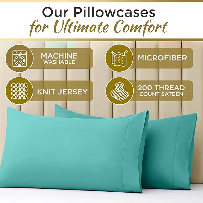 Full XL 100% Microfiber Double Brushed Sheet Set - Extra-Soft, Breathable & Wrinkle-Free - 15" Deep Pockets, 54" x 80" - Ideal for Extra Long Full Beds - 4PC Set (Full XL, Aqua Blue)