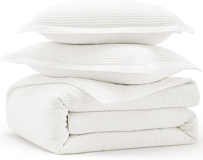 Bedsure Cotton Duvet Cover King - 100% Cotton Waffle Weave Coconut White Duvet Cover King Size, GentleSoft™ and Breathable Bedding Set for All Season, 3 Pieces, 104"x90"