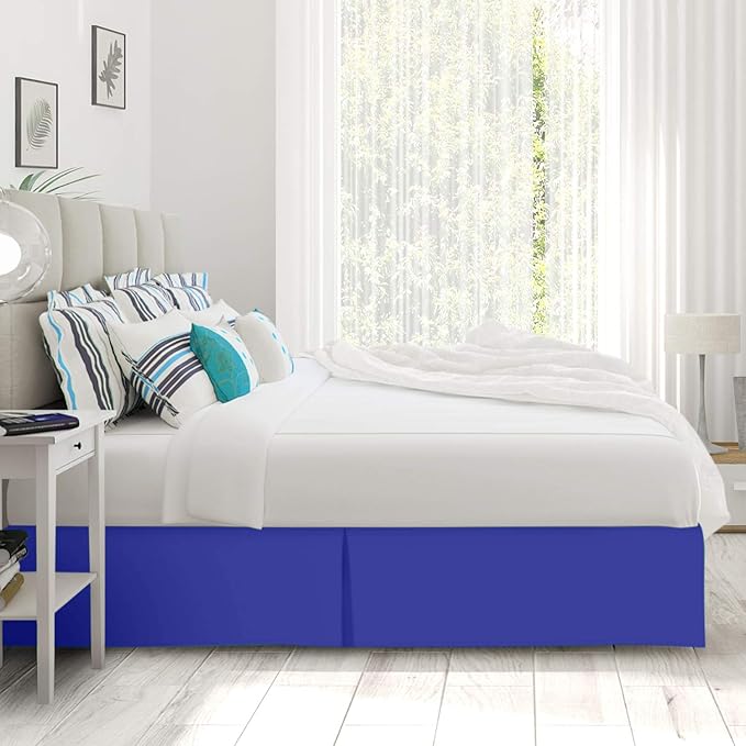 Bed Skirt - 25 Inch Fall Tailored Drop Pleated Dust Ruffle, 100% Egyptian Cotton - Solid Pattern and Color ( Cal- King, Solid, Royal Blue)