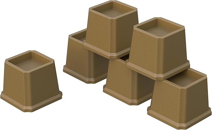 Bed Risers 3 Inch Heavy Duty Bed Elevators, Set of 6 Lifts Up 3000 lbs Furniture Risers for Bed Frame ans Sofa, Brown