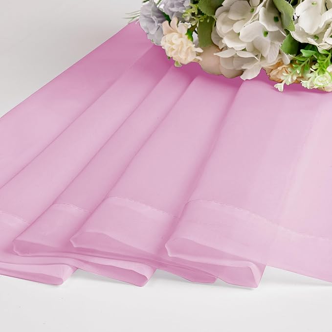Chyhomenyc Sheer Pink Tier Curtains 24 Inch Length, Small Window Curtains Treatment for Bathroom Living Room Basement, Short Rod Pocket Cafe Curtain, 42W x 24L Inches, 2 Panels