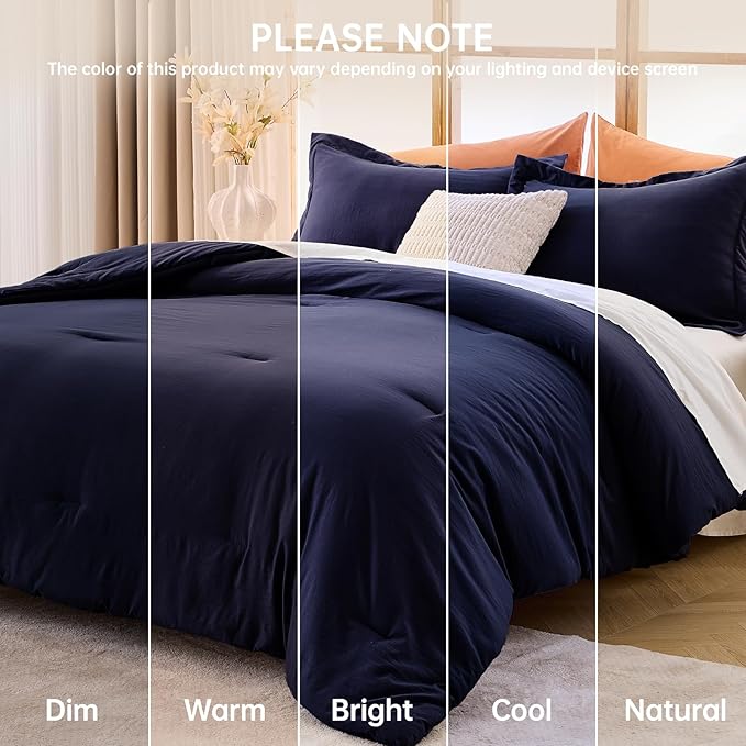 MUXHOMO Oversized Queen Comforter Sets, All Season Ultra Soft Down Alternative Bedding - 3 Piece Lightweight Bed Set Includes 1 Comforter (98"*98") and 2 Pillow Shams (20"x26"), Navy Blue