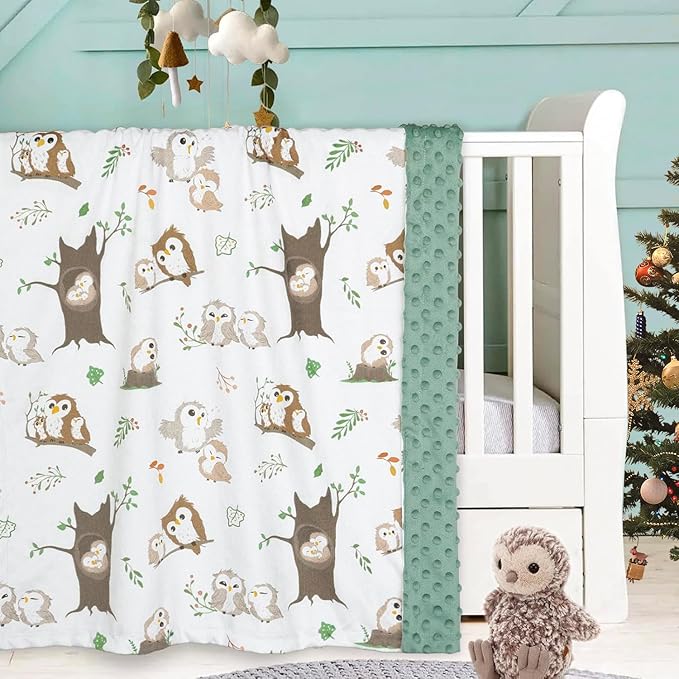 BOPRIO Baby Blankets for Unisex Boys Girls, Ultra Soft Nursery Minky Blankets with Owl Family Design and Dotted Fleece Backing, Cozy Bed Throws for Newborn Toddler Gift 30 x 40 Inch