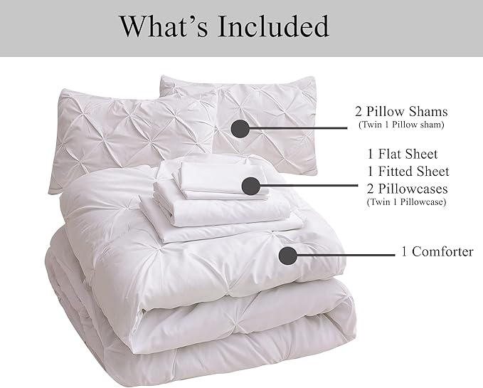 LANE LINEN Queen Size Comforter - 7 Piece - Bed in a Bag White Queen Comforter Set - Soft Microfiber Queen Bed Set with Comforters, Sheets, Pillowcases & Shams - Clean Aesthetic Fluffy Bed Set - White | Clean bed look, Soft microfiber, Fluffy light fee...