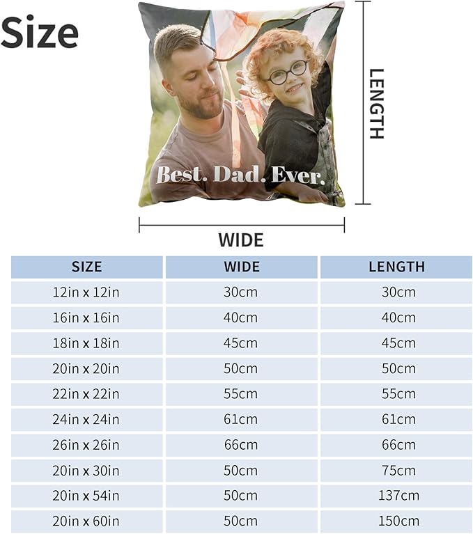 Easycosy Custom Pillow with Picture & Text, Two-Sides Velvet Customized Photo Pillowcase, 12"x12" Personalized Pillowcover with Photo, Custom Decor Love Gifts for Dad(Optional Pillow Insert)