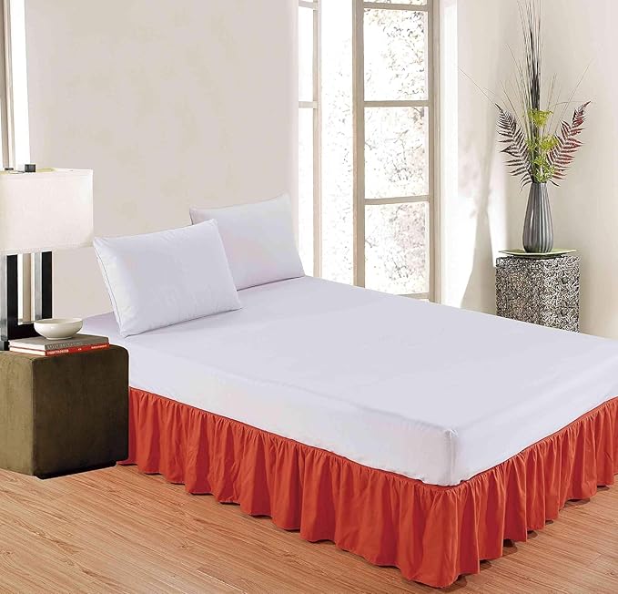 Bed Skirt - Wrap Around Bed Skirts Elastic Dust Ruffles, Easy Fit Wrinkle and Fade Resistant Luxurious Fabric Solid Color, Orange Twin XXL Size Beds 15 Inch Drop