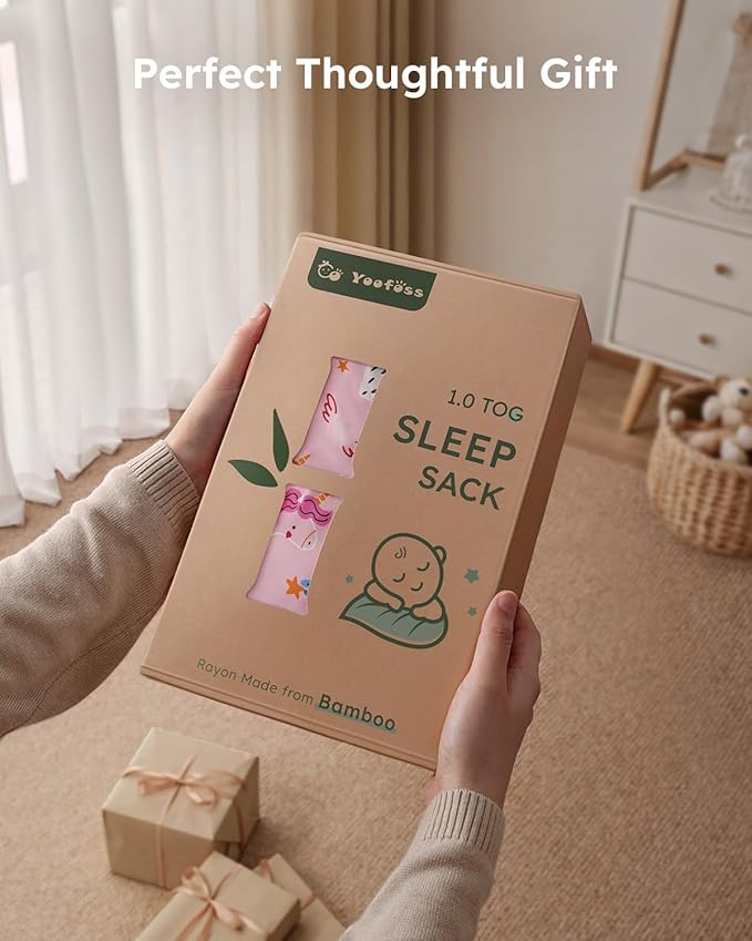 Yoofoss Rayon Made from Bamboo Baby Sleep Sack 6-12 Months 1.0 Tog Baby Wearable Blanket, Super Soft Infant Toddler Sleeping Sack 2-Way Zipper