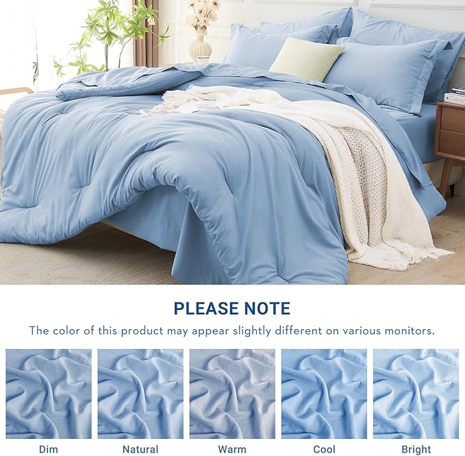 MUXHOMO 5 Pieces Twin XL Comforter Set, Soft Bed in a Bag Twin XL Size, All Season Bedding Set with Comforter, Flat Sheet, Fitted Sheet, Pillowcases & Shams, Greyish Blue