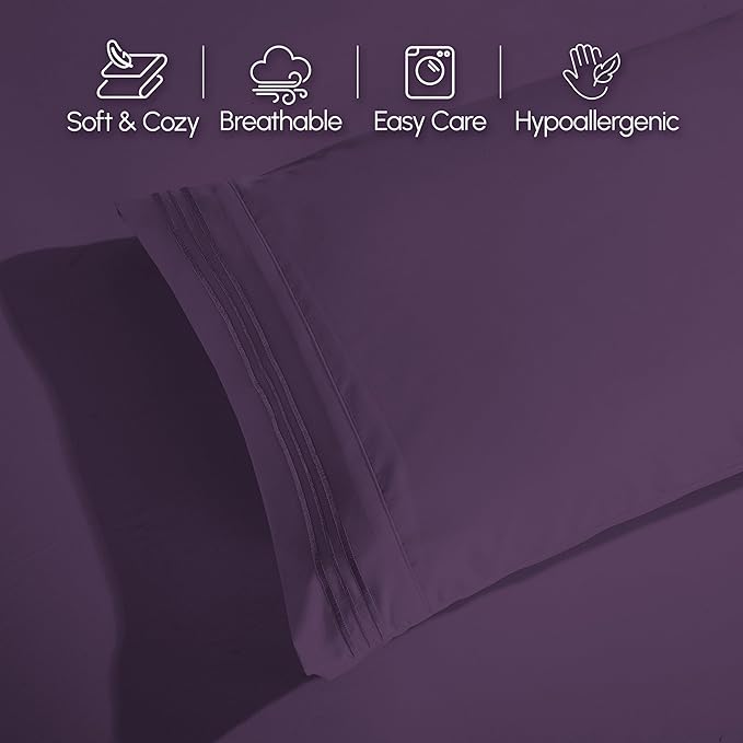 Elegant Comfort Luxurious 1500 Premium Hotel Quality Microfiber 4-Piece Sheet Set, 18-24 Inches Deep - Extra Deep Pocket Sheets - Ultra Soft 4PC Deep Pocket Sheets, California King, Eggplant-Purple