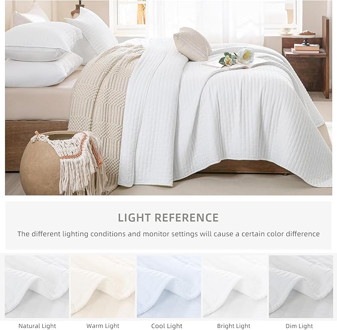 Lady Ann Oversized Queen Quilt 100x106, White Oversized Queen Bedspreads Set for Bed, Lightweight & Soft Farmhouse Coverlet All Season Extra Large 3 Pcs Quilted Bedding Sets