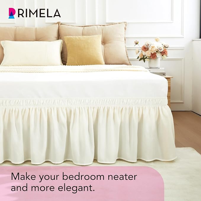 RIMELA Bed Skirts Full Size Cream Dust Ruffle 15 Inch Drop, Wrap Around Elastic Adjustable Bedskirt, Bed Skirt for Adjustable Bed Base, Soft Durable Fabric Machine Washable Easy to Install