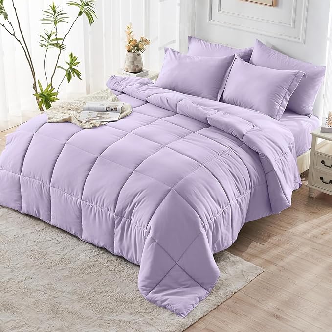JOLLYVOGUE Twin Comforter Set, Ultra-Soft Bed in a Bag Twin Size 5 Pieces, Oeko-TEX Certified Bedding Set with Down Alternative Comforter, Sheets, Pillowcases & Shams, Lavender