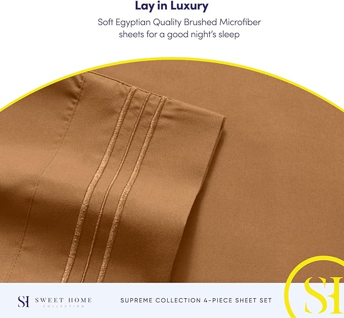 Queen Size Bed Sheets - Breathable Luxury Sheets with Full Elastic & Secure Corner Straps Built In - 1800 Supreme Collection Extra Soft Deep Pocket Bedding Set, Sheet Set, Queen, Mocha