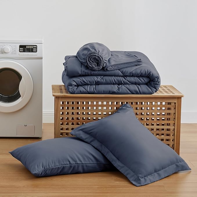 Love's cabin Twin XL Comforter Set Navy Blue, 5 Pieces Twin XL Bed in a Bag, All Season Bedding Sets with 1 Comforter, 1 Flat Sheet, 1 Fitted Sheet, 1 Pillowcase and 1 Pillow Sham