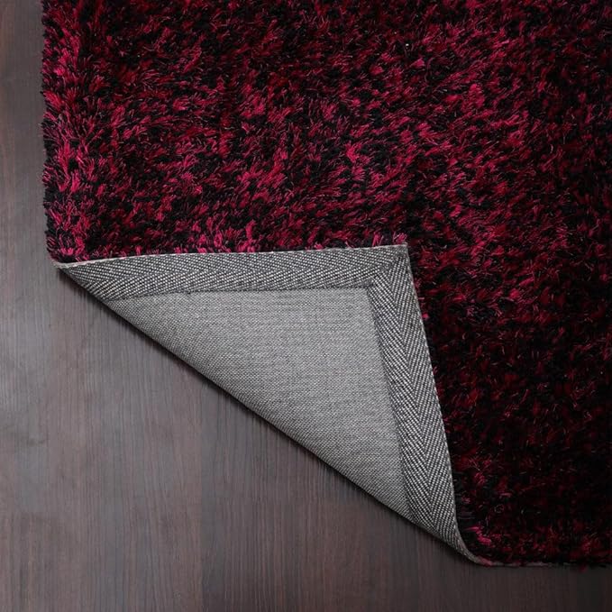 Hand Tufted SHAG Polyester ECO-Friendly Area Rugs - 3'x5', Rectangle, Violet Black, Solid Plain Design, High Pile Thick Handmade Anti Skid Rugs for Living Room, Bed Room K00111