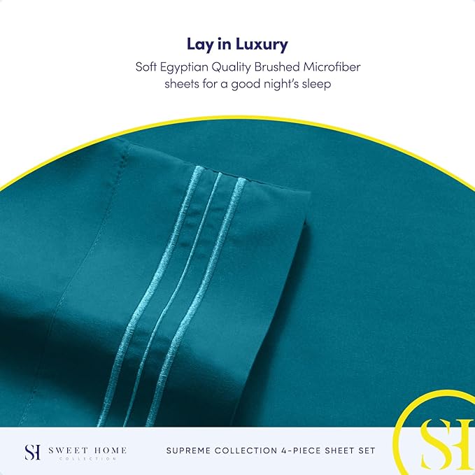 Twin Sheets - Breathable Luxury Sheets with Full Elastic & Secure Corner Straps Built In - 1800 Supreme Collection Extra Soft Deep Pocket Bedding Set, Sheet Set, Twin, Teal