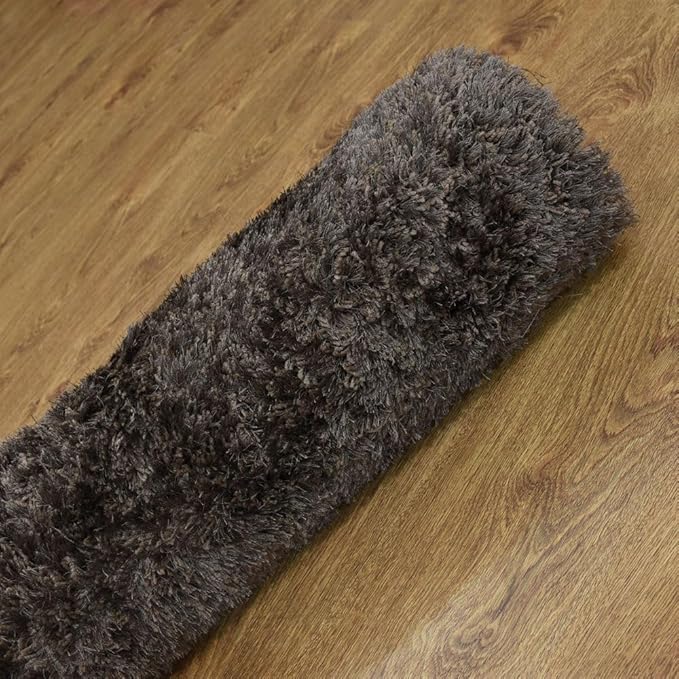 Hand Tufted SHAG Polyester ECO-Friendly Area Rugs - 3'11''x5'7'', Rectangle, Dark Brown Beige, Solid Plain Design, High Pile Thick Handmade Anti Skid Rugs for Living Room K00111