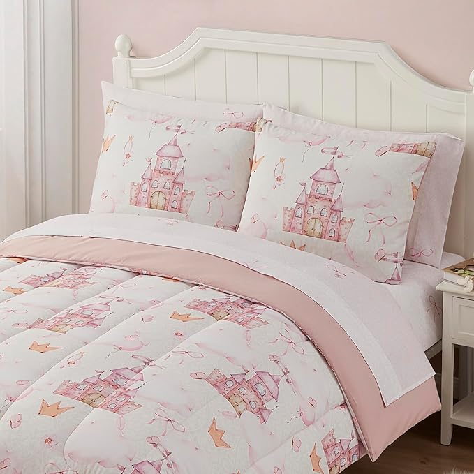 Kids Bedding Set Bed in a Bag for Boys and Girls Toddlers Printed Sheet Set and Comforter, Full, Fairytale Princess