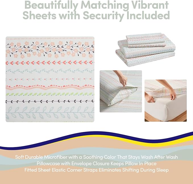 Kids Comforter Set Twin Size – Bed in a Bag with Sheets, Pillowcases & Shams – Soft Stylish Pom Pom Bedding – All Season Girls Bed Set