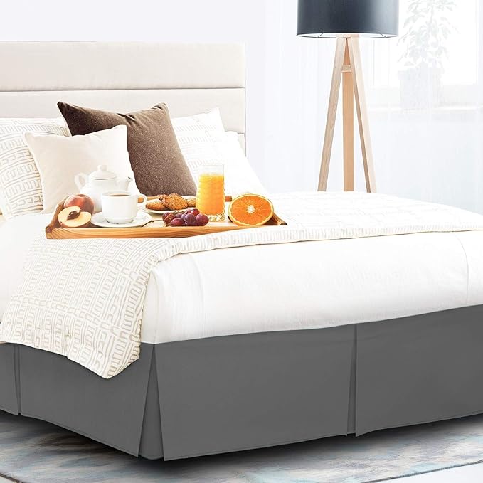Pleated Bed Skirt 15 Inch Drop Queen Size – Wrinkle-Free Microfiber – Dust Ruffle with Split Corners Dark Grey